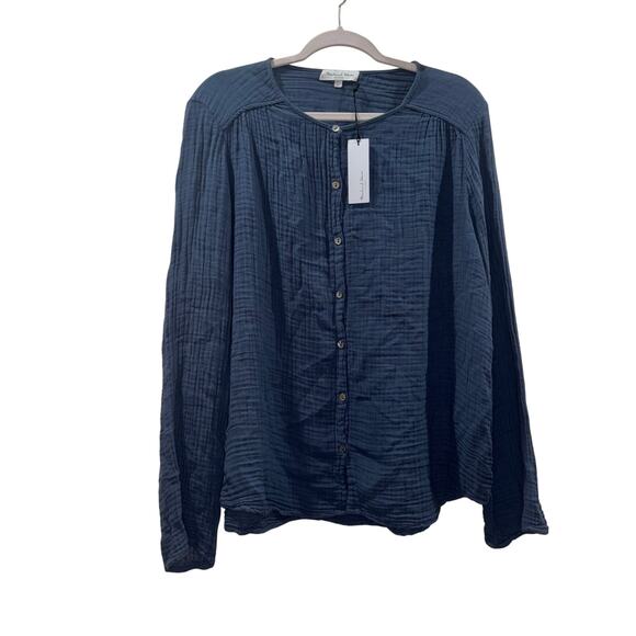Michael Stars NWT Double Gauze Zia Button Down Top - Lake Blue - Size Large - Picture 7 of 15